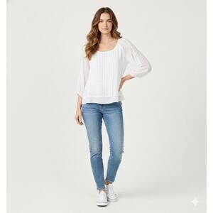 American Eagle - White Eyelet & Swiss Dot Sheer Sleeve Blouse - M